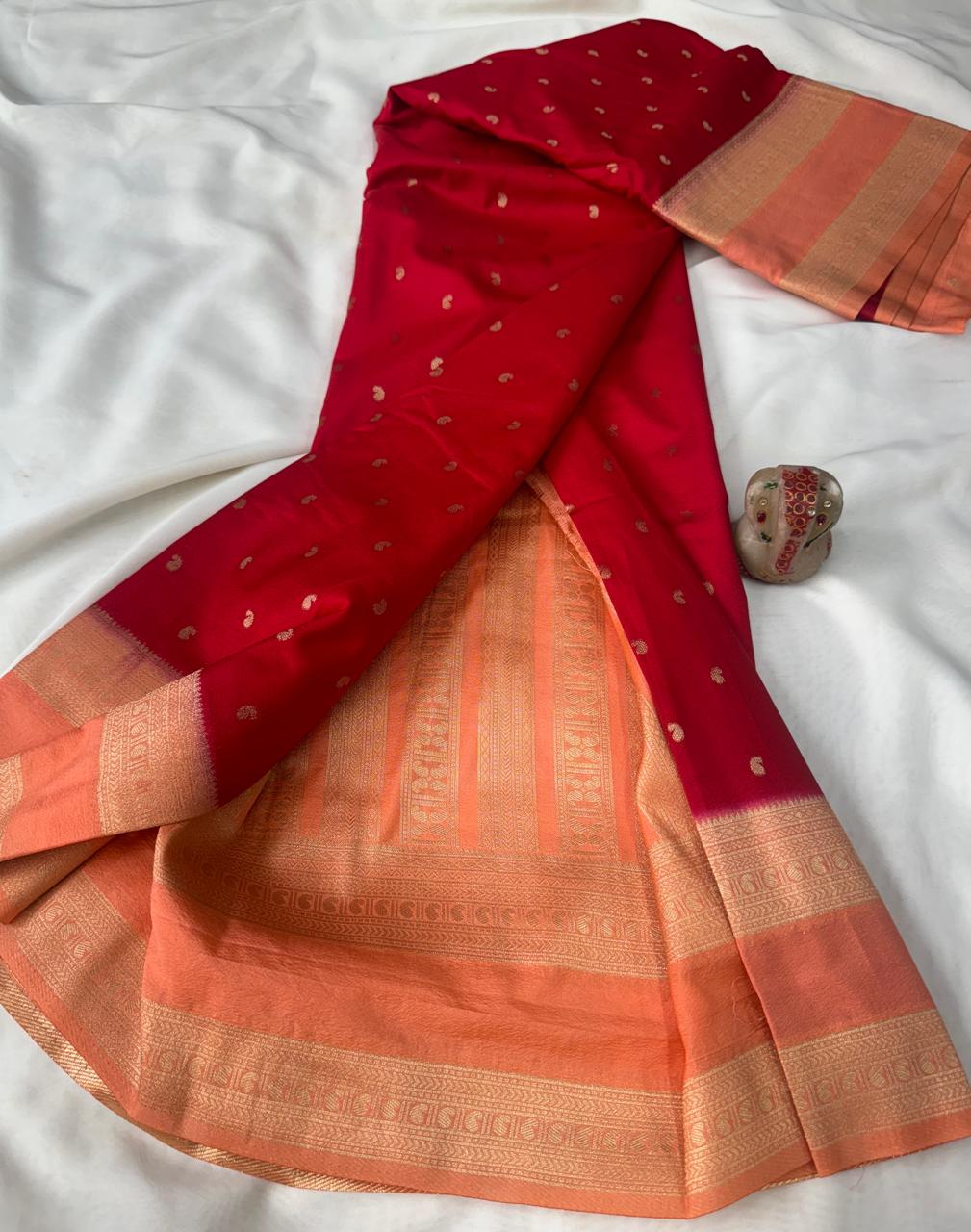 Sindoor Red Mysore Crepe Saree with Contrast Bentex Border and Rich Zari Pallu